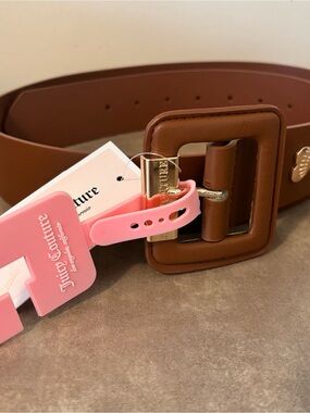 NWT Juicy Couture Brown Leather Wide Belt with Gold Buckle Size M/L and L/XL